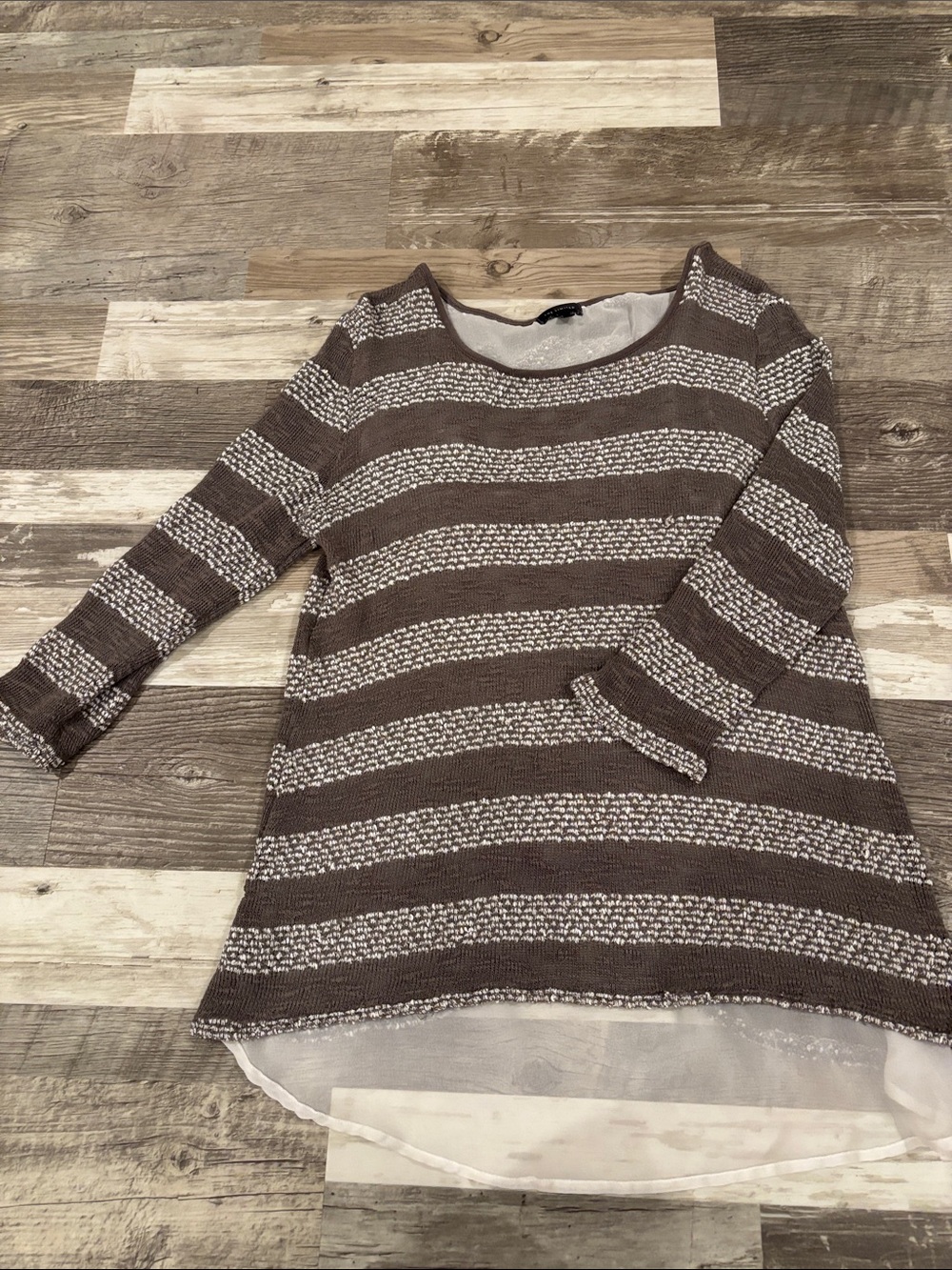 The Limited Brown and Cream Striped Knit Tunic Light green short sleeve top with